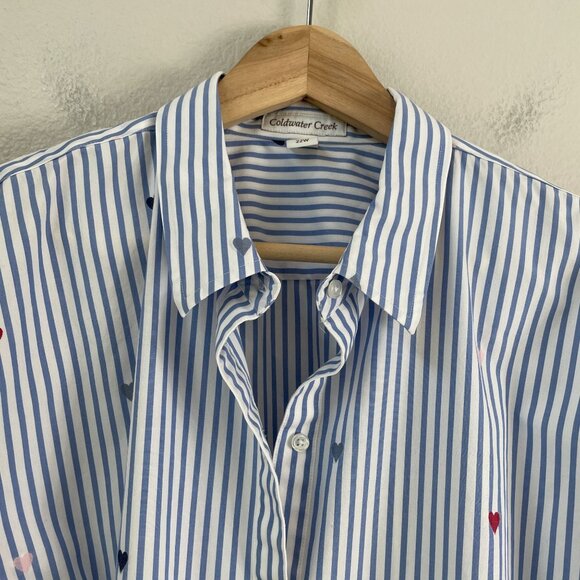 Coldwater Creek Womens Plus 22W Heart Striped Button Up Shirt Long Sleeve Blouse - Picture 8 of 11